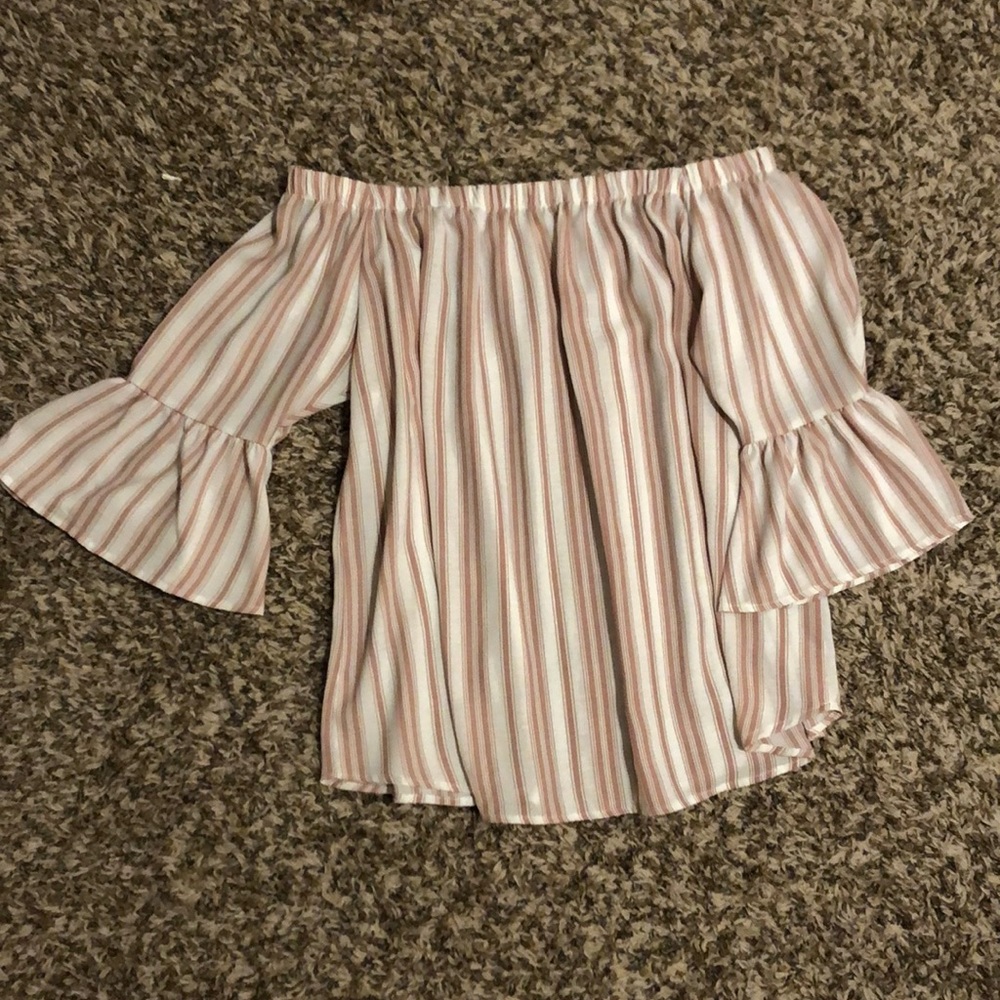 Pink and white off the shoulder blouse